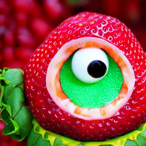 Image similar to strawberry creature with multiple eyes