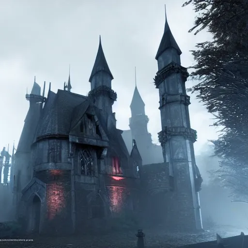 Prompt: gothic vampire castle, realistic, highly detailed, hd, unreal engine, guillermo del toro