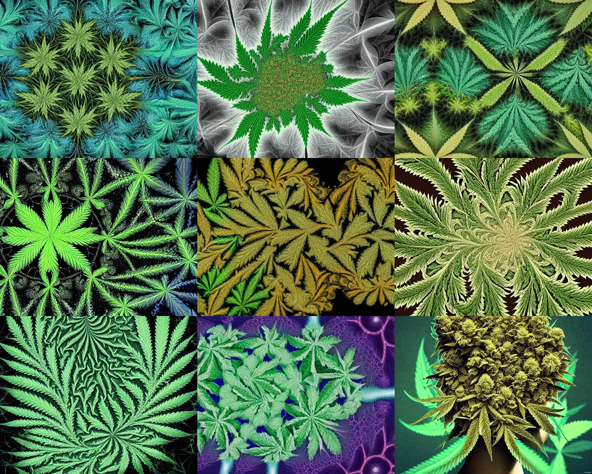 Prompt: fractal made out of cannabis, magical realism style, award-winning photo