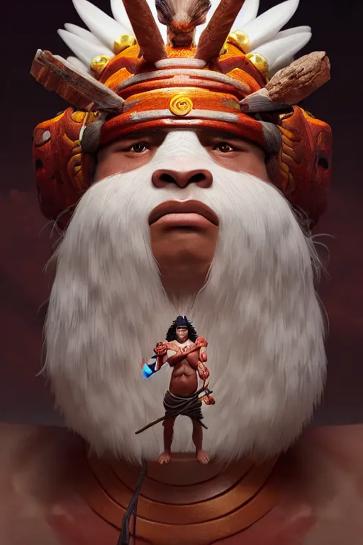 Image similar to man of q'eros, peru amazon tribe, finely detailed perfect face, exquisite details, fire magic, mid view, design on a white background, by studio muti, greg rutkowski makoto shinkai takashi takeuchi studio ghibli