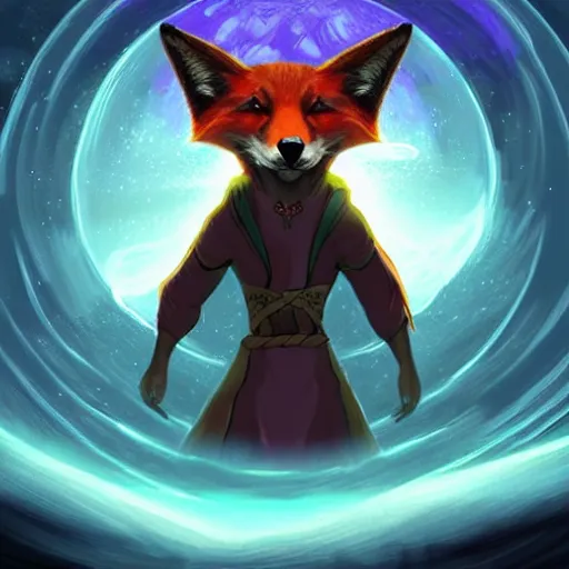 Prompt: a stylized painting for an avatar of an awesome cosmic powerful luxurious foxfolk mage themed around death and the cosmos, in the style of dnd beyond avatar portraits, beautiful, artistic, elegant, lens flare, magical, lens flare, nature, realism, stylized, art by jeff easley