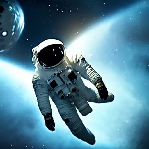 Image similar to A stunning cinematic film still of an Astronaut floating in space.