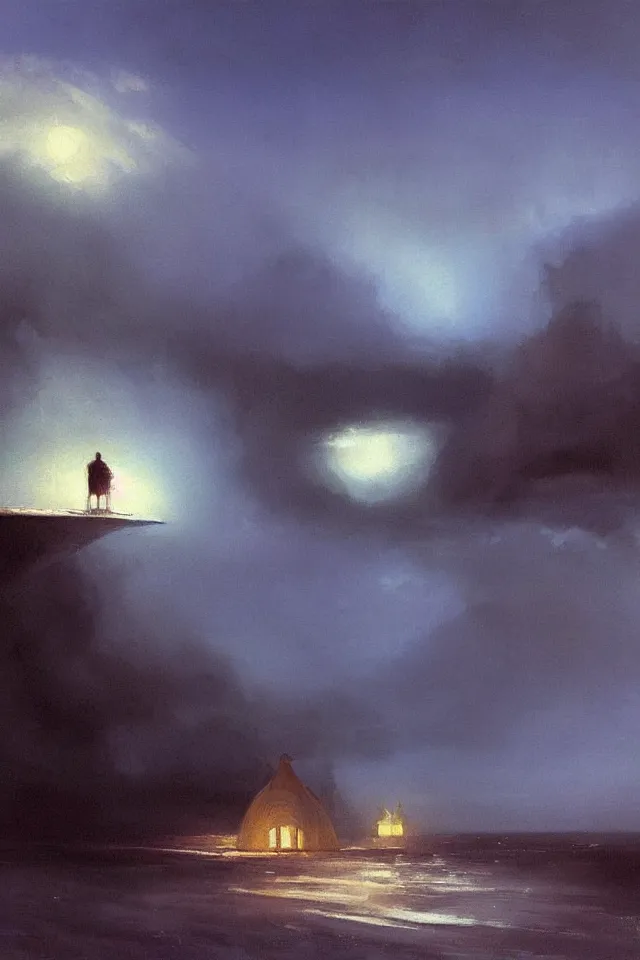 Image similar to painting of a giant seashell house where a young girl lives by john harris, atmospheric, concept art