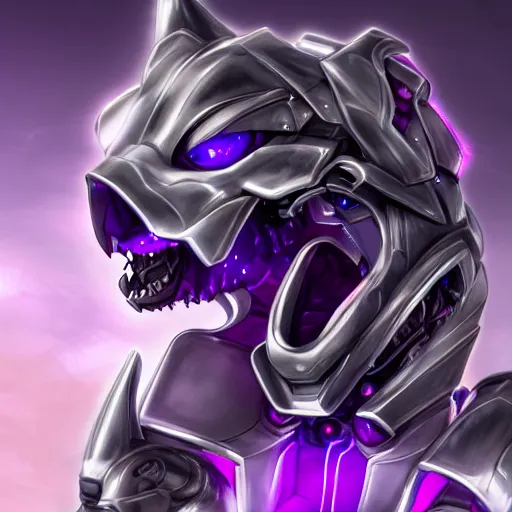 Image similar to detailed mawshot of a beautiful stunning anthropomorphic hot robot mecha female dragon, silver sharp streamlined armor, fuchsia flesh, dragon art, furry art, vore, glowing purple eyes, furaffinity, DeviantArt, Eka's Portal, G6