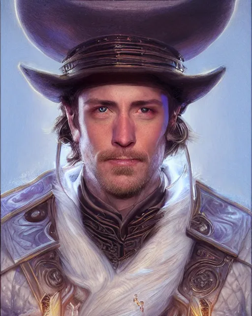 Image similar to white male rogue bard portrait, highly detailed, very intricate, cinematic lighting, closeup painted portrait, by donato giancola and rossdraws and magali villenueve, featured on artstation