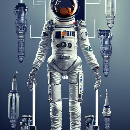 Prompt: a cybernetic symbiosis cybernetic mech astronaut sniper woman in a nasa eva suit with small nixie tube barnacles, nasa eva suit, by beeple, white fractals, small nixie tubes, nasa canadarm, maxillipeds, chelicerae, chelate appendages
