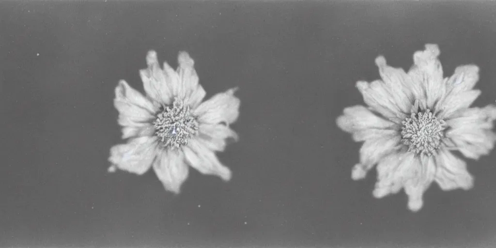 Prompt: close up photography of edelweiss flower, 1. 2 f, 3 5 mm, dark, stars, 1 9 2 0 s ghost photography