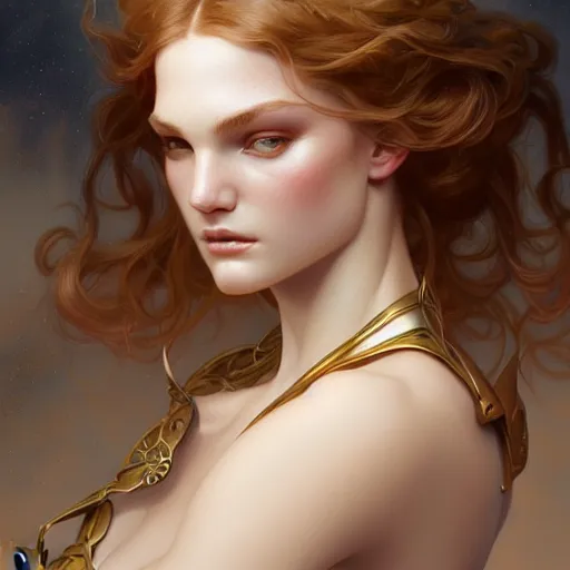 Image similar to beautiful Ering Heatherton, closeup, D&D, fantasy, intricate, elegant, highly detailed, digital painting, artstation, concept art, matte, sharp focus, illustration, art by Artgerm and Greg Rutkowski and Alphonse Mucha