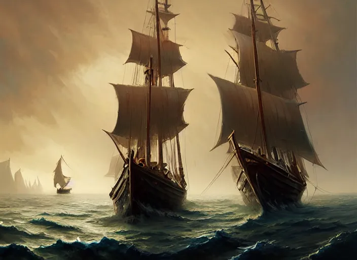 Prompt: classic oil painting, a 1 6 5 0 s classic schooner, as a dnd cover illustration, extremely ominous, concept art, highly detailed, smooth, sharp focus, art by intricate elegant matte painting illustration hearthstone, by greg rutkowski by greg tocchini by james gilleard