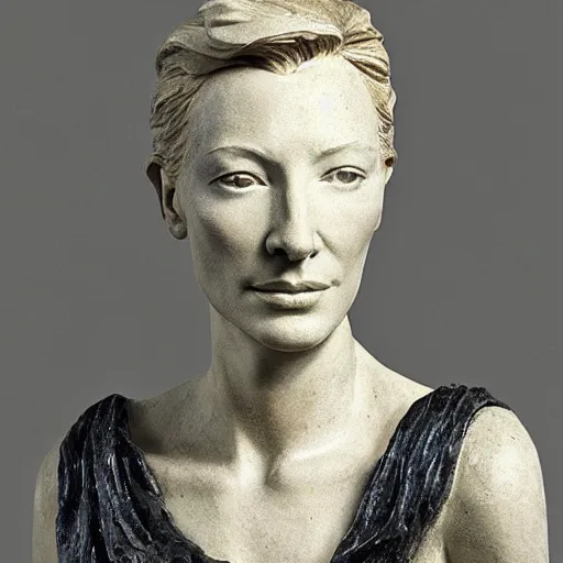 Image similar to sculpture of cate blanchett , by Augusts Rodin photorealism