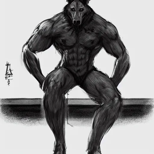 Image similar to a humanoid german shepherd beast - man, wearing gym suit, sitting on a couch, artstation, concept art, smooth, sharp foccus ilustration, artstation