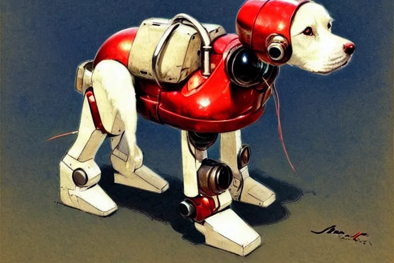 Image similar to adventurer ( ( ( ( ( 1 9 5 0 s retro future robot android dog. muted colors. ) ) ) ) ) by jean baptiste monge!!!!!!!!!!!!!!!!!!!!!!!!! chrome red