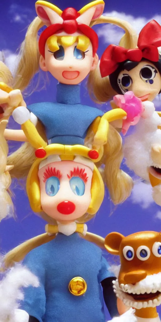 Image similar to Sailor Moon in Wallace and Gromit, extreme close-up