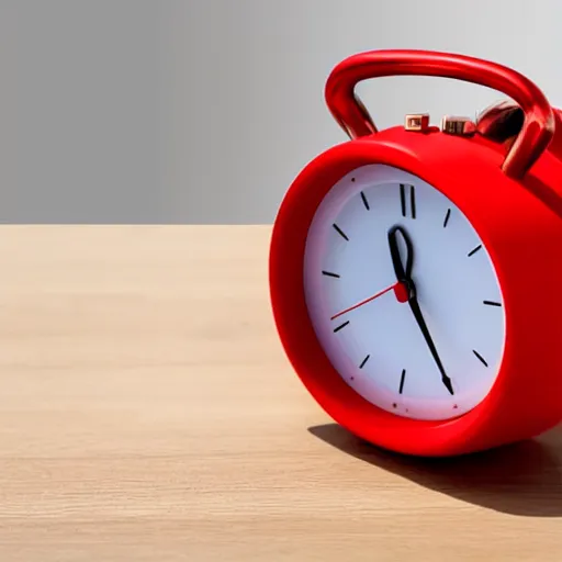 Prompt: Very tiny red alarm clock that looks like the iOS emoji and has the same colors, 3D clay render, 4k UHD, white background, isometric top down left view, diffuse lighting, zoomed out very far