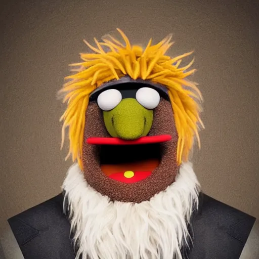 Image similar to a still of a forgotten muppet character looking very manly and modern, hilarious, laughing, hairy chest, huge chin, manly monster tough guy, roughled fur, photo real, photographic, photograph, artstation, trending, featured