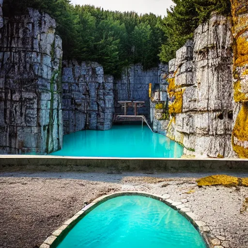 Prompt: an old limestone quarry converted to a swimming area, in oland swedem, photographed by trey ratcliff