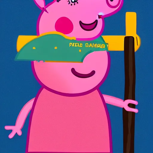 Image similar to peppa pig holding a chainsaw, trendin on artstation