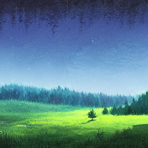 Prompt: wet gouache technique, forest lanscape panorama by pixar by makoto shinkai