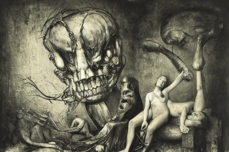 Image similar to a photo by jan saudek, heironymus bosch, odd nerdrum, joel peter witkin, gustave dore, hr giger