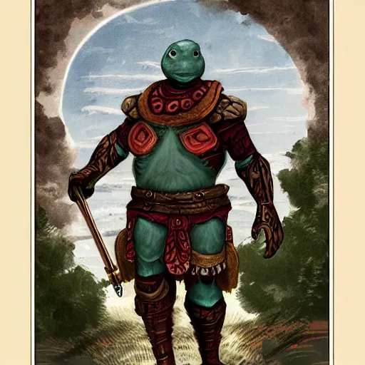 Image similar to anthropomorphic turtle hero by james gurney