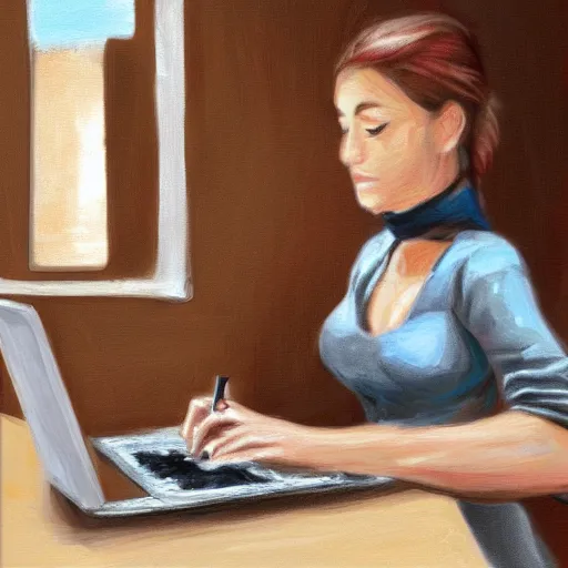 Image similar to marisa kirisame, cafe, typing on laptop, digital art