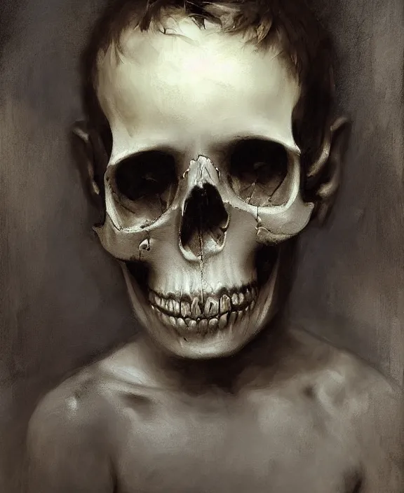 Image similar to a boy wearing a skull by jeremy mann