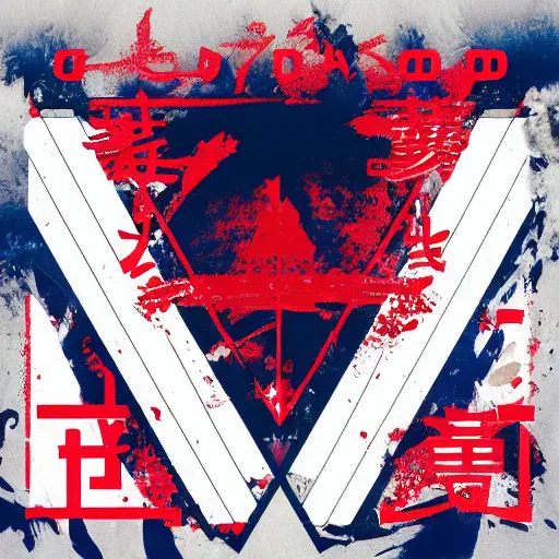 Image similar to random japanese words in the red and blue color as scarlxrd album cover