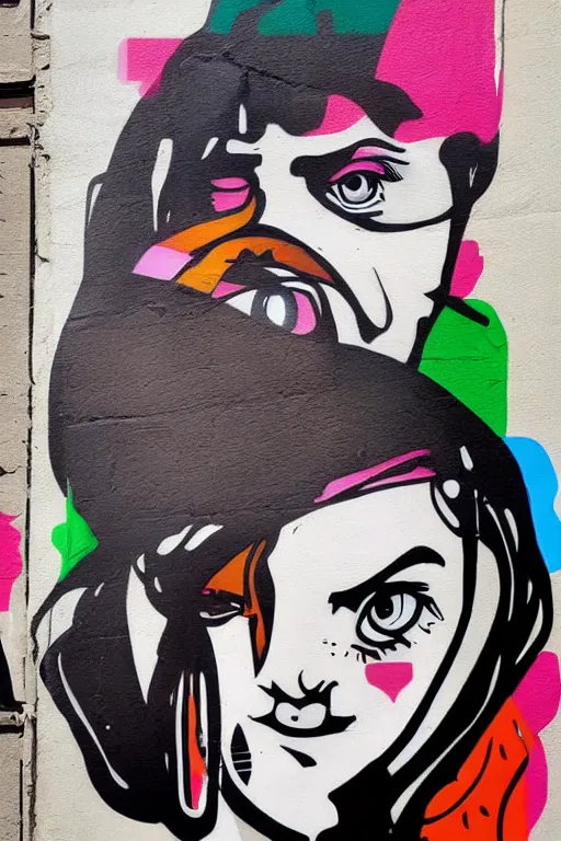 Image similar to a stylized portrait in the style of graffiti street art