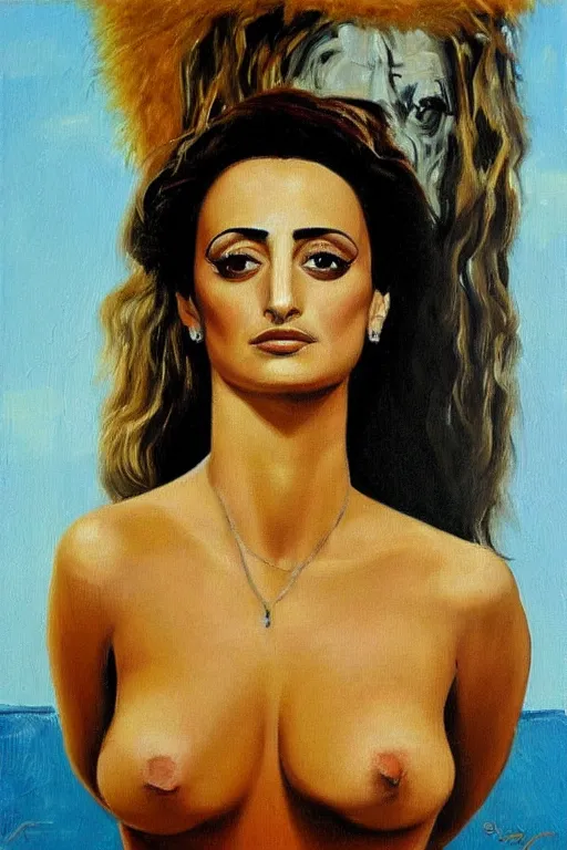 Image similar to oil painting, portrait of penelope cruz, artwork by salvador dali