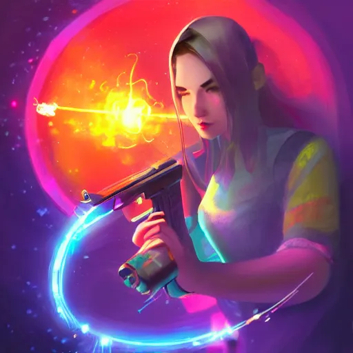 Prompt: magical gun , glowing , mystic aura , colorful , digital painting , concept art , artstation , devian art