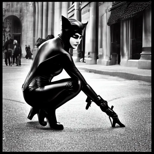 Image similar to Emma Watson as Catwoman, XF IQ4, iso, aperture, shutter, Adobe Lightroom, DxO Photolab, polarizing filter, Sense of Depth, AI enhanced, HDR, in-frame