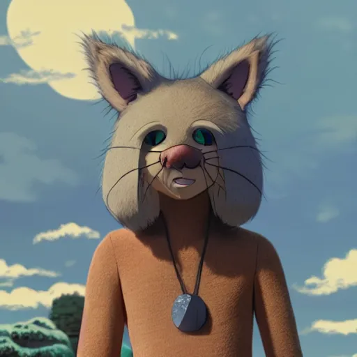 Prompt: guy with a furr creature, climatic atmosphere made by studio ghibli, smooth, detailed face,, beautiful scene, 8k, clear