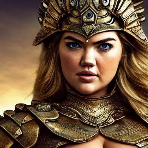 Image similar to kate upton as an amazon warrior ornate armour , highly detailed, 4k, HDR, smooth, sharp focus, hyper realistic, high resolution, award-winning photo