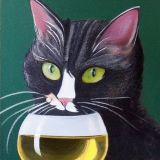 Prompt: british scottish cat with wine glass