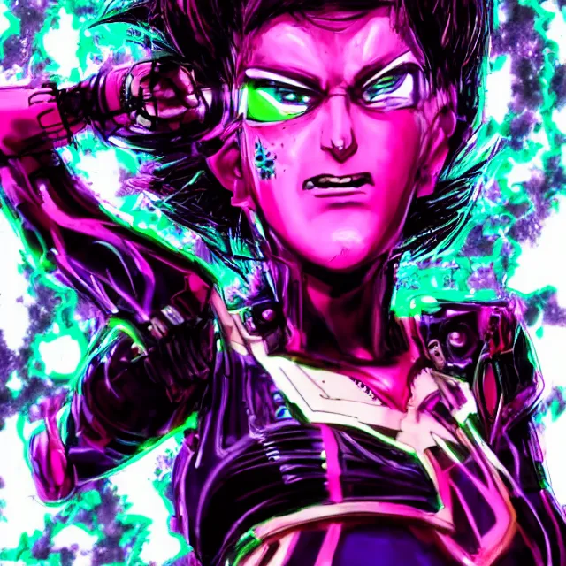 Image similar to a female mutant punk / raver using her mutant electrical powers in the style of hirohiko araki in the style of akira toriyama trending on artstation deviantart pinterest hyper detailed photorealistic highlights and shadow hd 8 k post - processing high resolution in color