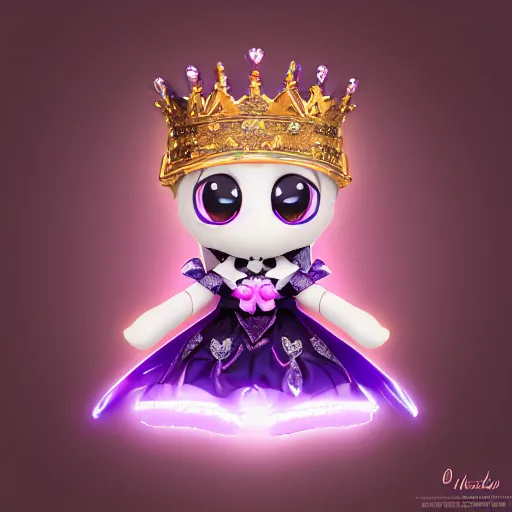 Prompt: cute fumo plush of a elaborately dressed princess in black and purple regalia, crown, outline glow lens flare, vray