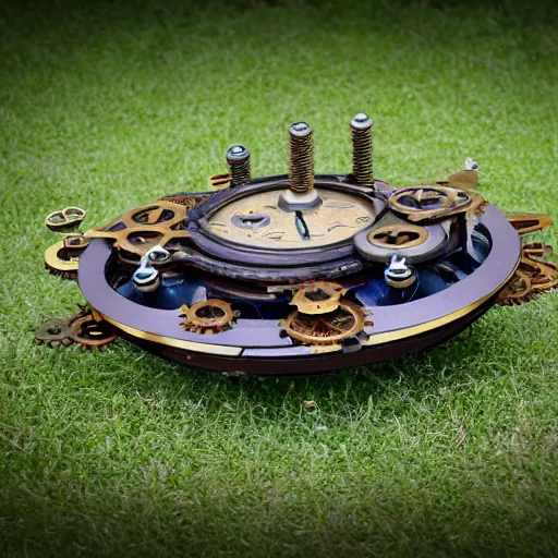 Image similar to steampunk clockwork flying hovercraft Canon DSLR 35mm 8k product photo