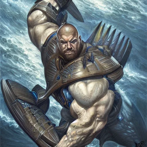 Prompt: mutant warrior shark powerlifter, portrait, intricate, elegant, highly detailed, centered, digital painting, artstation, concept art, smooth, sharp focus, illustration, art by donato giancola