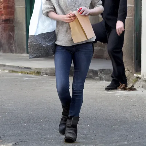 Image similar to emma watson while is throwing out in the street
