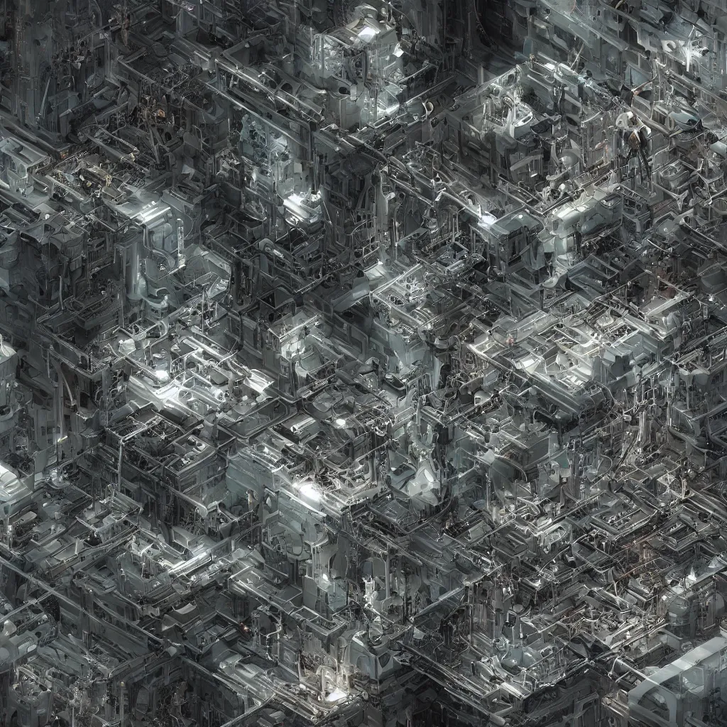 Image similar to “a cyborg human connected to a memory vault living in a simulation that is manifesting a high detailed structural temple made out of atoms, highly detailed in 4K, hyper realistic”