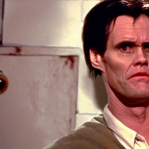 Image similar to Jim Carrey as Norman Bates in the movie Psycho movie still