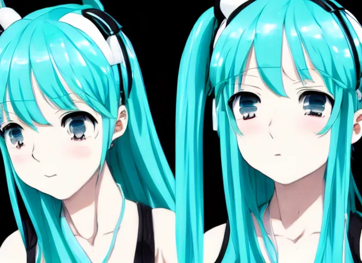Image similar to profile of hatsune miku, in cinematic and heterochromia. ; weekly shonen jump issue 1 4, cover, 2 0 0 0 clannad shuffle toheart event'anime pattern of illustration japanese very very beautiful cute girls doing cute things trending on artstation pixiv makoto shinkai smiling super detailed eyes eyebrowless symmetry face visual novel hairpin star