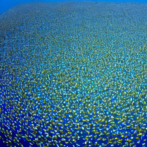 Image similar to a million fish forming a big tidal wave, bright daylight