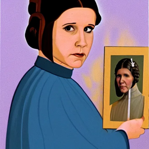 Image similar to young carrie fisher as princess leia, portrait by fra angelico