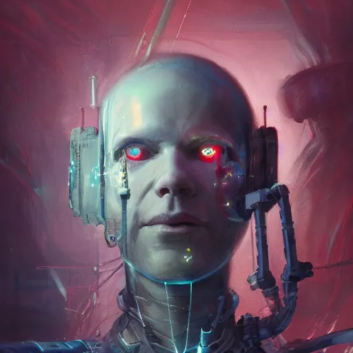 Image similar to portrait of a maniacal cybernetic serial killer, cyberpunk concept art by pete mohrbacher and seb mckinnon and beksinski and josan gonzales, digital art, highly detailed, intricate, sci-fi, sharp focus, Trending on Artstation HQ, deviantart, unreal engine 5, 4K UHD image