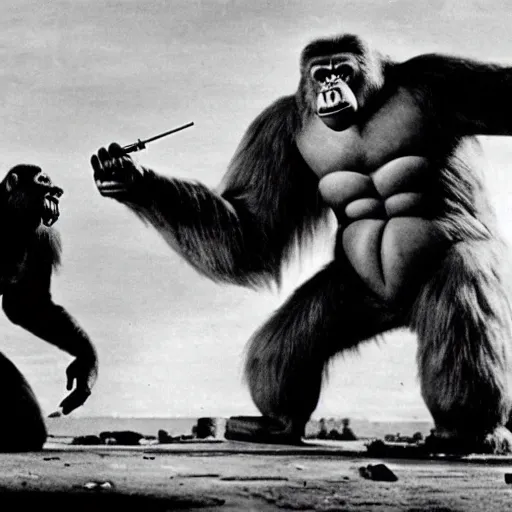 Prompt: a still of king kong in attack of the 5 0 ft. woman ( 1 9 5 8 )