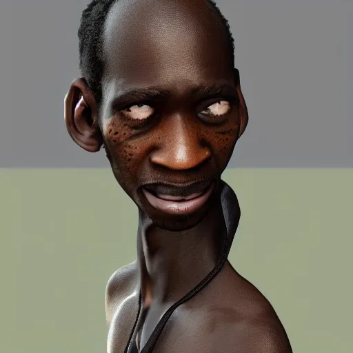 Image similar to a black person with crust on his face and goblin feet, super detailed, 4 k, realistic