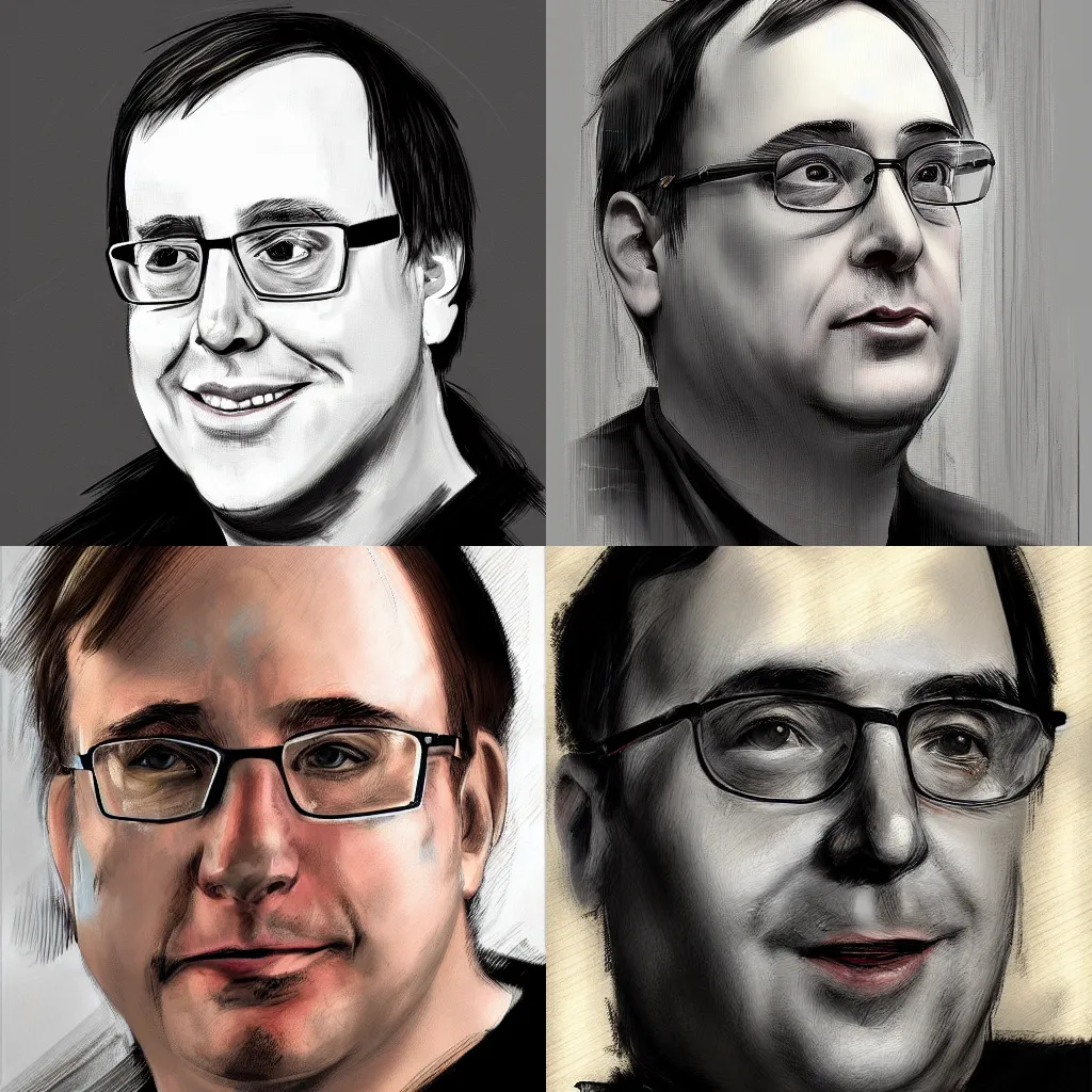 Prompt: A digital portrait painting of Linus Torvalds in the style of Guy Denning Trending on ArtStation. Digital art