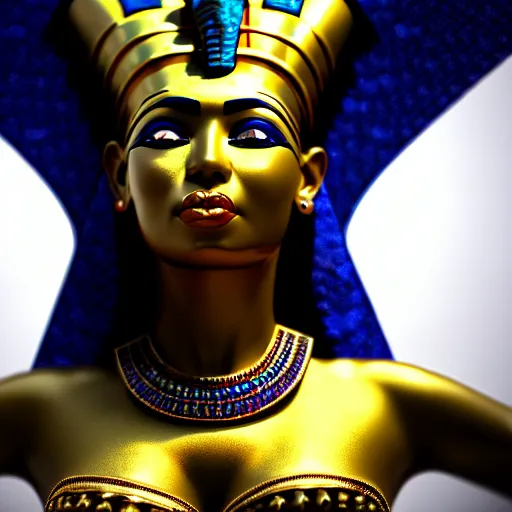 Image similar to demonic egyptian queen, oasis in the background, professional photography, natural light, anatomically correct body, many details, super realistic, high quality, 8 k