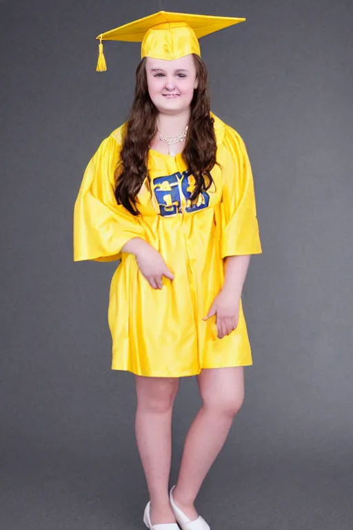 Image similar to 16-year-old Honey Boo Boo pose in a yellow cap & gown for senior year of high school